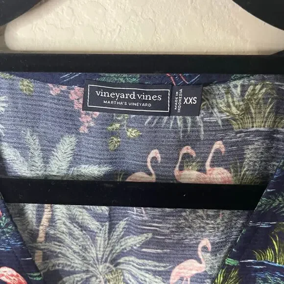 Vineyard Vines Textured Button Front Kaftan Dress Tropical Navy - Size XXS - Picture 7 of 8